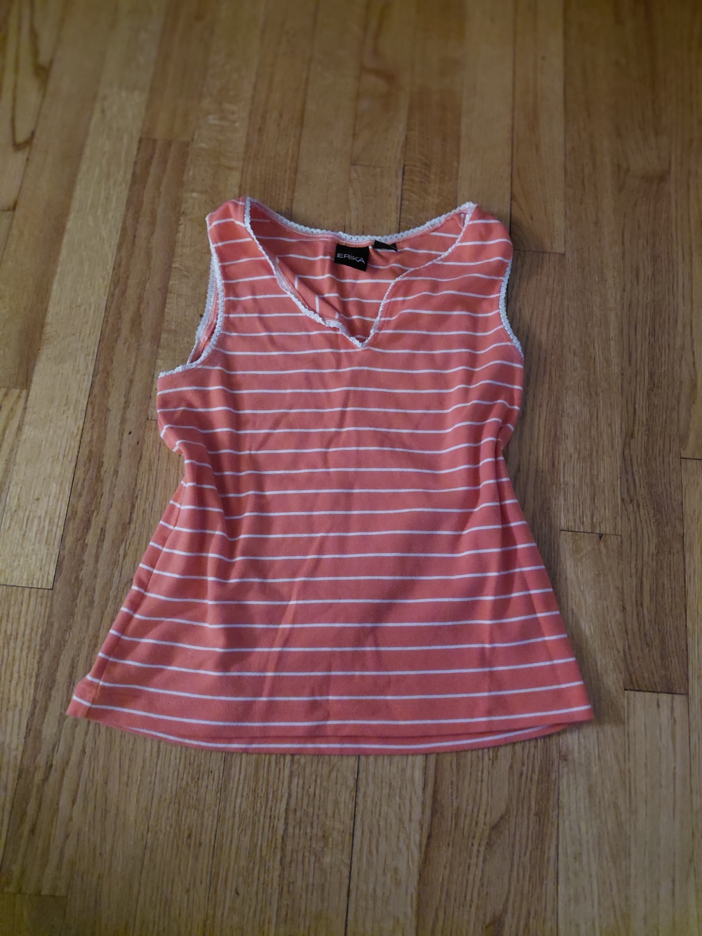 Erika Coral and White Striped V-Neck Tank